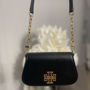 Tory Burch Black Crossbody with Gold Chain and Logo